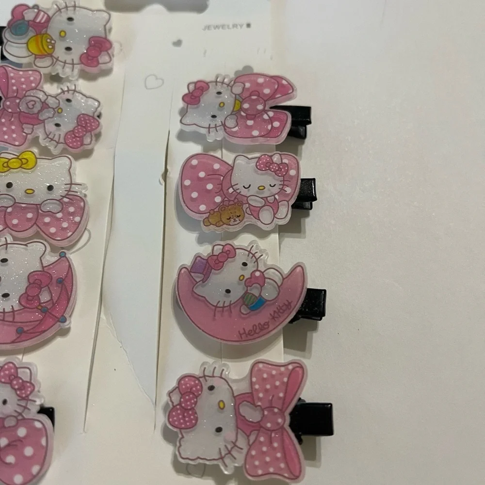 Hello Kitty Pink Bow Hair Clips - Set of 8